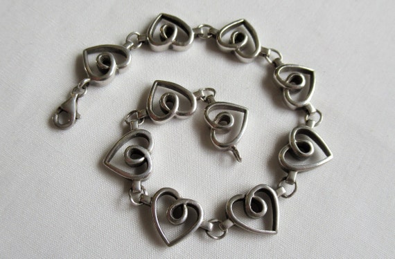 Vintage 90's sterling silver linked hearts chain … - image 1