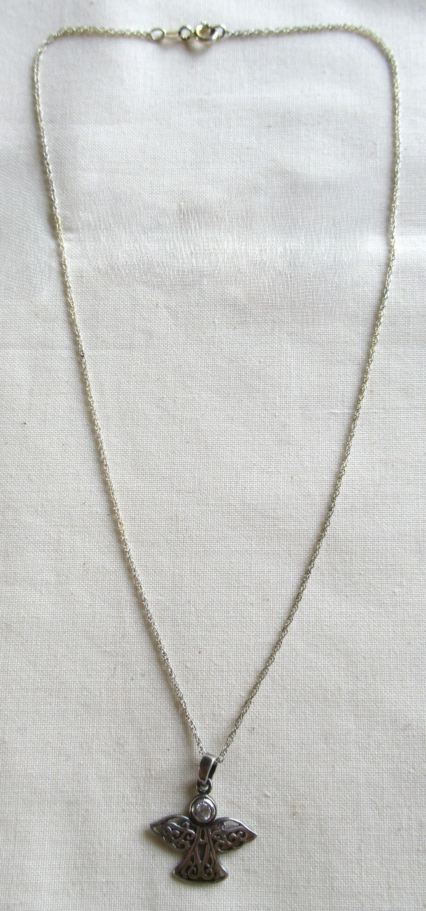 アクセサリー vintage silver925 necklace uk Vintage 90's Sterling Silver Angel Pendant Necklace Set With Cubic