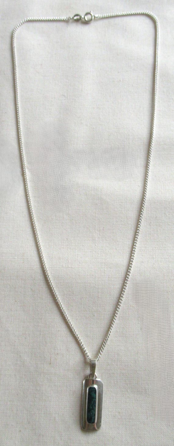 Vintage 70's malachite chip rectangular sterling … - image 5