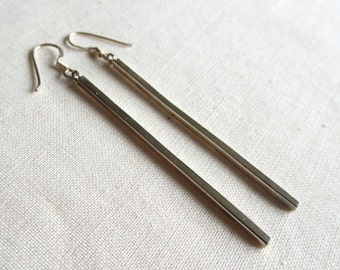 Vintage 90's sterling silver bar drop dangle earrings 925 (25994)