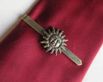 Vintage 90's sun tie bar tie clip bronze tone (14652)