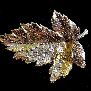 Vintage 50's sterling silver gilt leaf brooch signed Flora Danica Eggert Denmark 925 (16250)