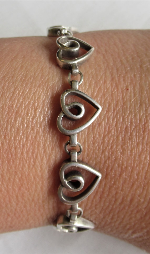 Vintage 90's sterling silver linked hearts chain … - image 5