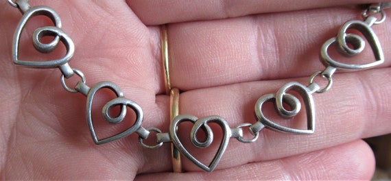 Vintage 90's sterling silver linked hearts chain … - image 4
