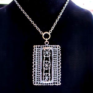 Vintage 60&#39;s P. Sarpaneva Pitsi lace pendant necklace 24&quot; Finland Finnish Modernist brutalist bronze Pentti Sarpaneva (27901)