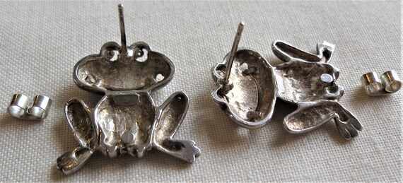 Vintage 80's lg sterling silver frog stud earring… - image 5