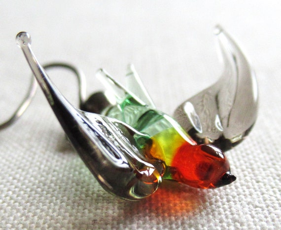 Vintage 60's glass handmade Swallow bird drop dan… - image 6