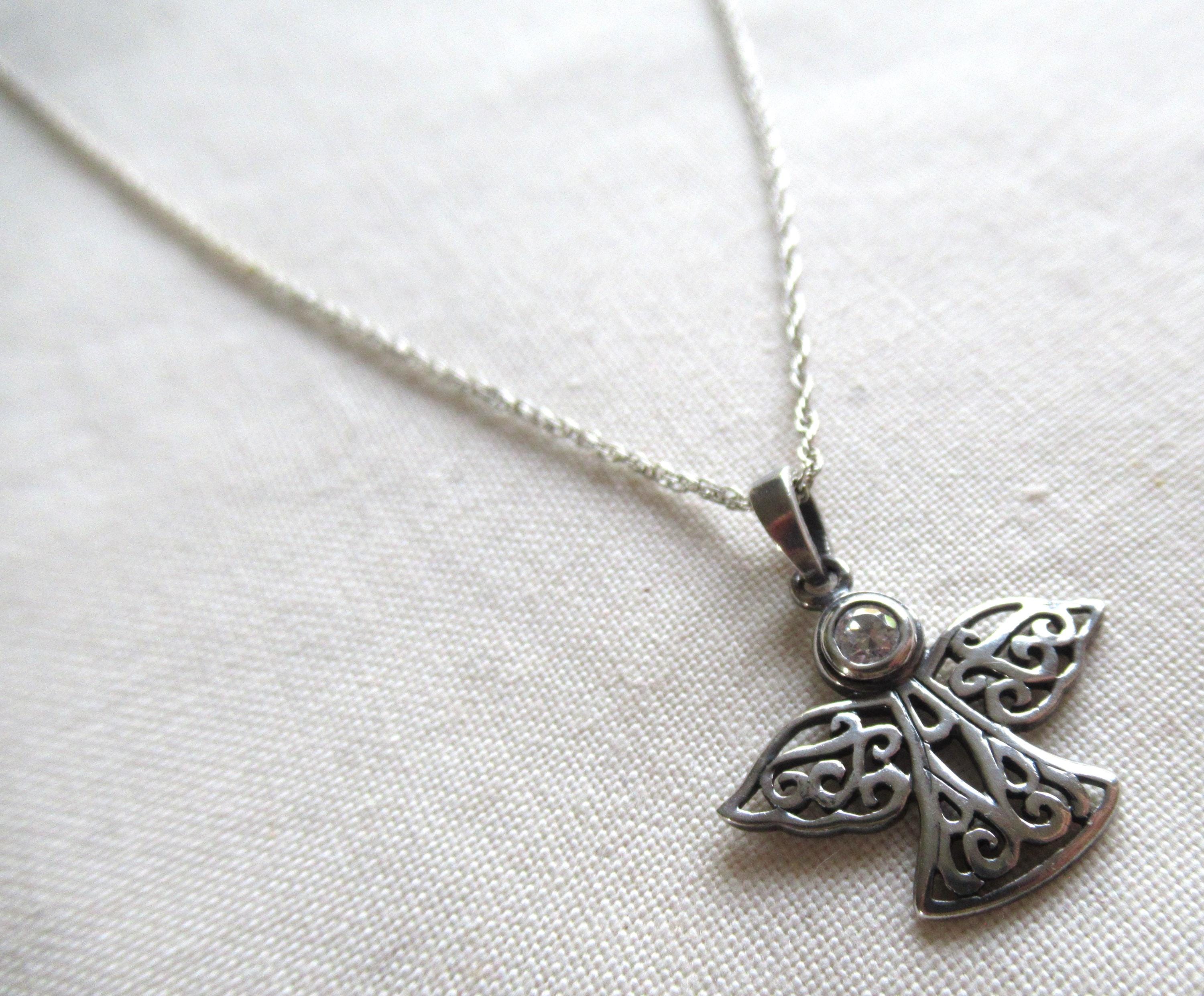 アクセサリー vintage silver925 necklace uk Vintage 90's Sterling Silver Angel Pendant Necklace Set With Cubic