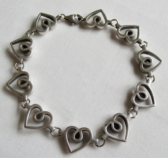 Vintage 90's sterling silver linked hearts chain … - image 7