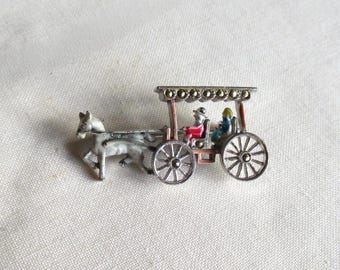 ヴィンテージ マーカサイト 馬と馬車ブローチ：スターリングシルバー