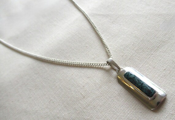 Vintage 70's malachite chip rectangular sterling … - image 7