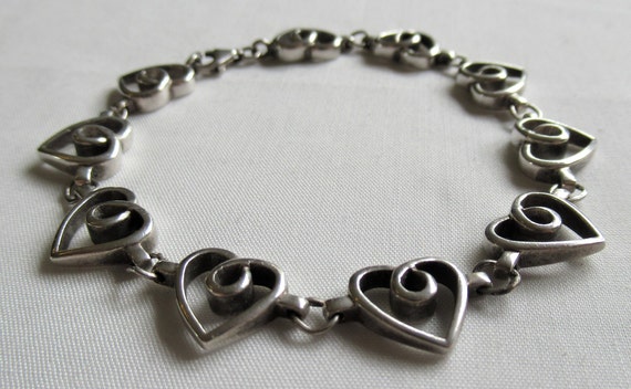 Vintage 90's sterling silver linked hearts chain … - image 6