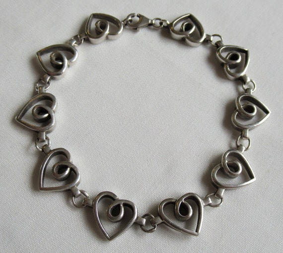 Vintage 90's sterling silver linked hearts chain … - image 2