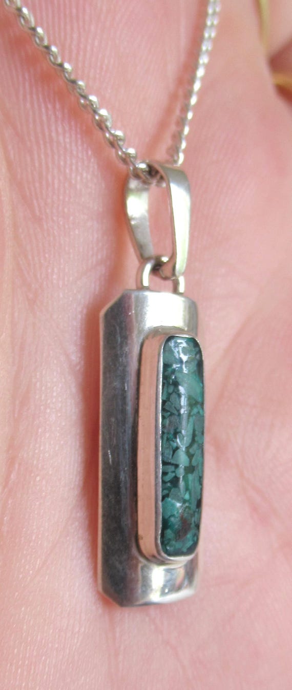 Vintage 70's malachite chip rectangular sterling … - image 6