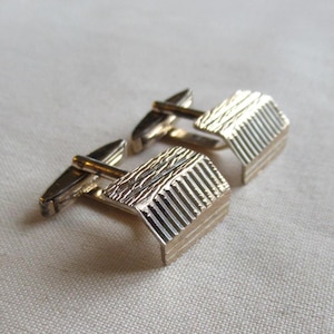 Vintage 70's sterling silver gold plated etched cufflinks cuff links bark texture classic 925 (28935)