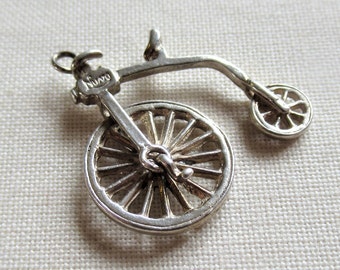 Vintage 60's sterling silver Nuvo Penny Farthing charm with moving spinning wheel bike 925 (21334)(23217)