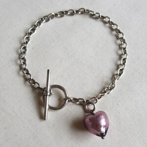 Vintage 90's Sterling Silver Purple Foiled Glass Heart Charm Drop
