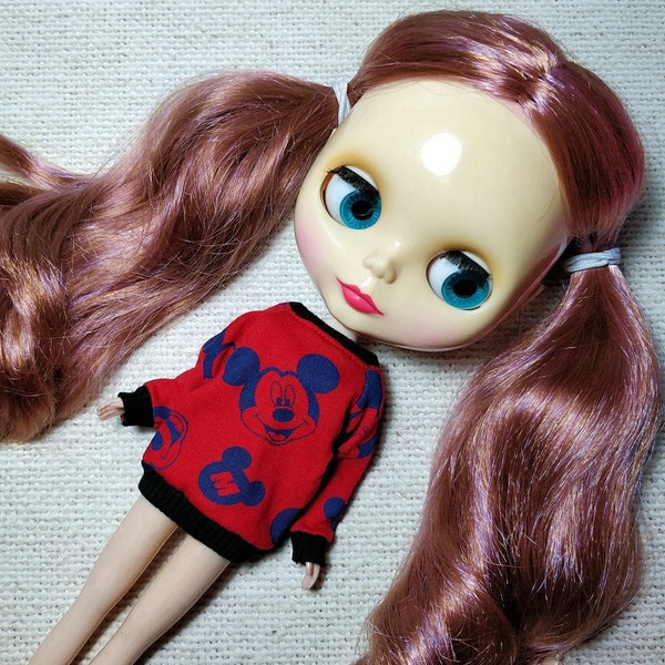 Mickey Mouse happy face  jumper top blouse shirt for Blythe Icy Licca Vintage Sindy and similar dolls