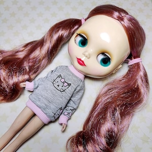 Cute cat face! Long sleeve top blouse jumper for Neo Blythe Icy Licca doll