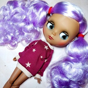 Burgundy stars! Long sleeve top blouse jumper pullover for Pullip Obitsu 27 cm and Blythe  on Pure Neemo body and similar dolls