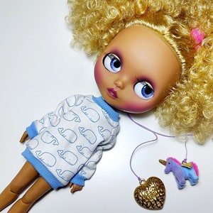 Blythe doll clothing long sleeve top blouse jumper pullover whale Pullip Neemo Azone Vintage Sindy and similar