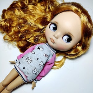 Doll clothing top blouse jumper pullover for Blythe Pullip Obitsu 27 cm Vintage Sindy and similar dolls cats and pinks