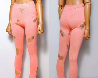 1/3 SD size bjd fluorescent coral with fun gold pineapple print full length leggings for Fairyland Feeple60 and similar dolls