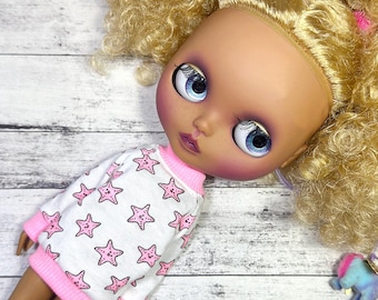 Blythe and Sindy Doll Sweater Pink and White Seashells Top Azone Body