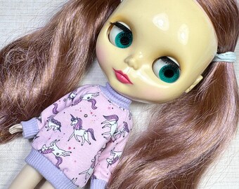 Neo Blythe Doll Blouse Pink Purple Unicorns Print Top