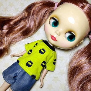 Doll clothing blouse jumper pullover green short sleeve for Neo Blythe Pullip and similar dolls