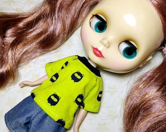 Doll clothing blouse jumper pullover green short sleeve for Neo Blythe Pullip and similar dolls