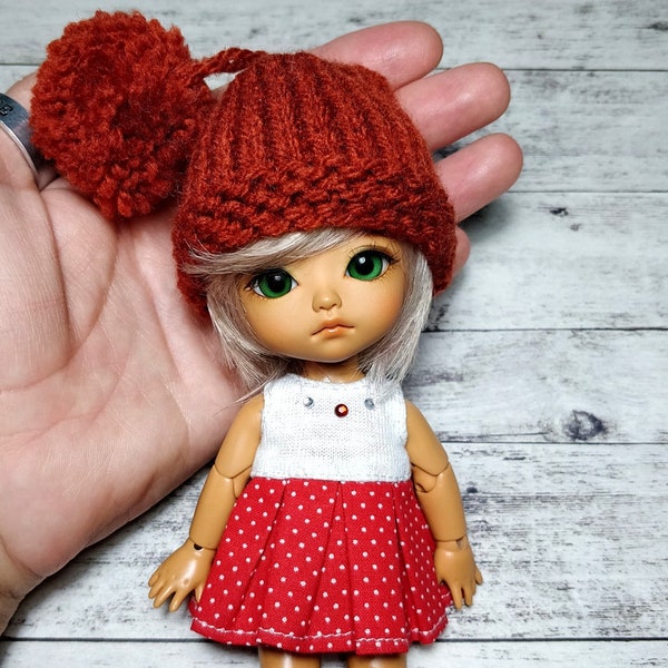 Rusty brown knitted hat for Lati Yellow Pukifee and similar dolls bjd doll clothing