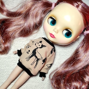 Doll clothing blouse pullover top jumper long sleeve for Neo Blythe Licca or Vintage Sindy doll
