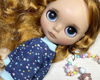 Blythe and Sindy Doll Sweater Blue Patsel Hearts Top Azone Body