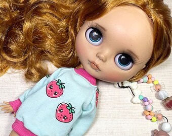 Blythe And Sindy Doll Sweater Mint Kawaii Strawberry Top