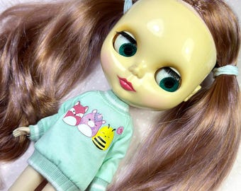 Mint and pink Squishmallow handmade Neo Blythe sweater