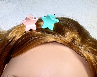 Teal &beige small star Blythe doll hair pins accessories
