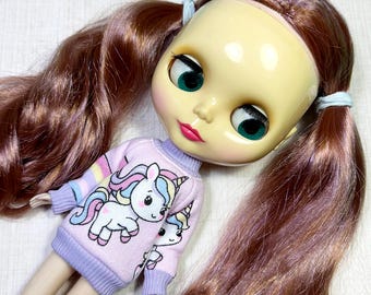 Handmade pink unicorn sweater for Neo Blythe doll cutecore doll knitwear