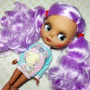 Mermaid smile jumper top blouse pullover for Blythe Pure Neemo Pullip Obitsu 27 Vintage Sindy and similar doll