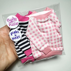 Blythe Doll Clothes Set Handmade Pink Gingham and Striped Tops Cute Neo Blythe Outfit Stylish Collector Gift