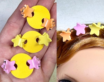 Pink, yellow & peach small 1.4 cm star clamp claw hair clips for bjd doll pullip blythe icy dal and other dolls