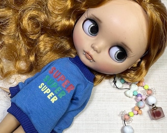 Blythe and Sindy Doll Sweater Blue Novelty Slogan Top Azone Body