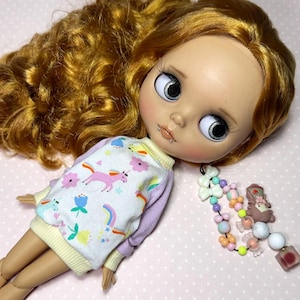 Pastel unicorn handmade doll clothing top blouse jumper pullover for Blythe, Pullip Vintage Sindy and other dolls