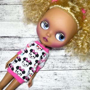 Fun mouse print handmade doll clothing top blouse jumper pullover for Blythe, Pullip Vintage Sindy and other dolls