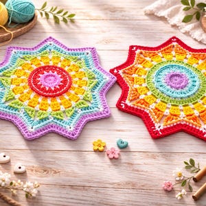 Rainbow Mandala Crochet Pattern, Crochet PDF Pattern, Granny Square Crochet Pattern, Home Decor Crochet, Mandala Crochet, Boho Wall Crochet
