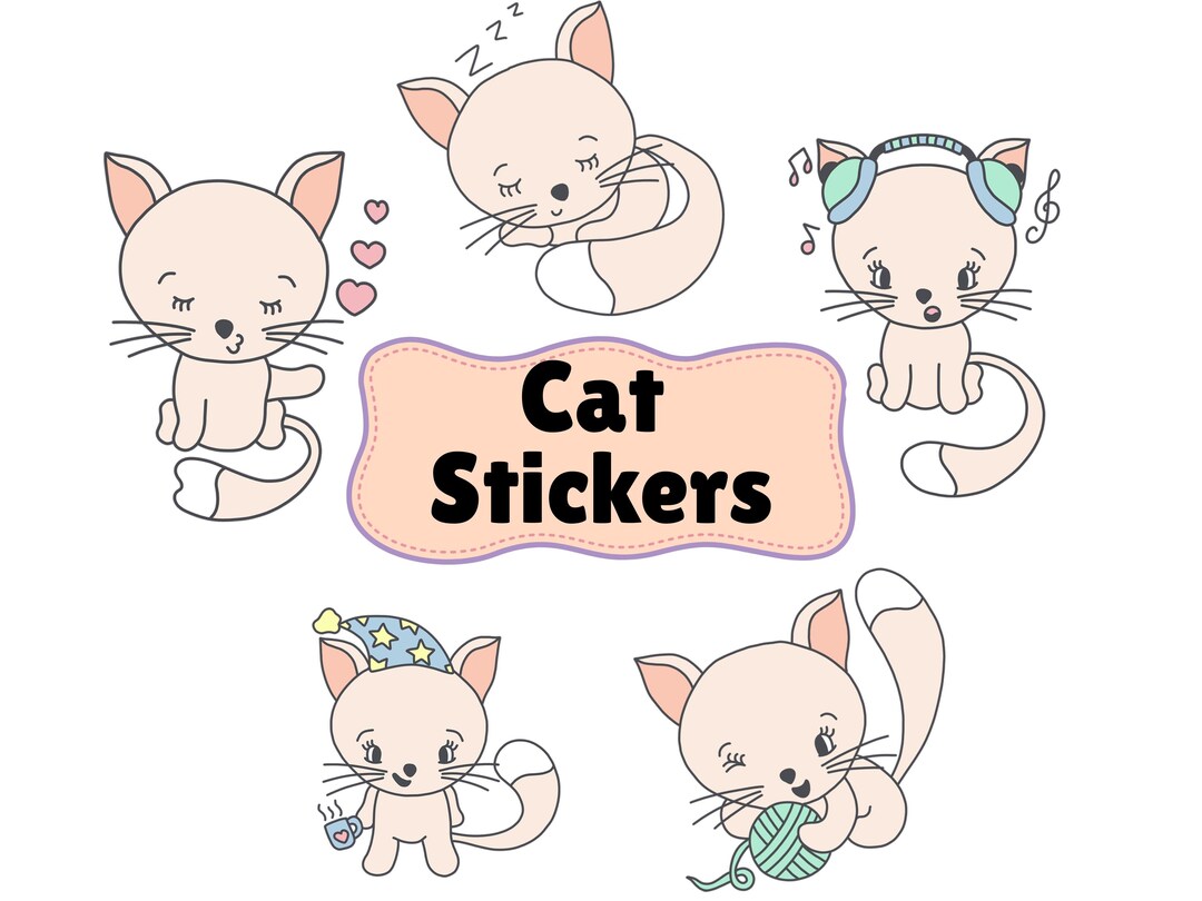 Cat Digital Stickers, Kawaii Cat PNG Clipart Graphics for iPad Planner ...
