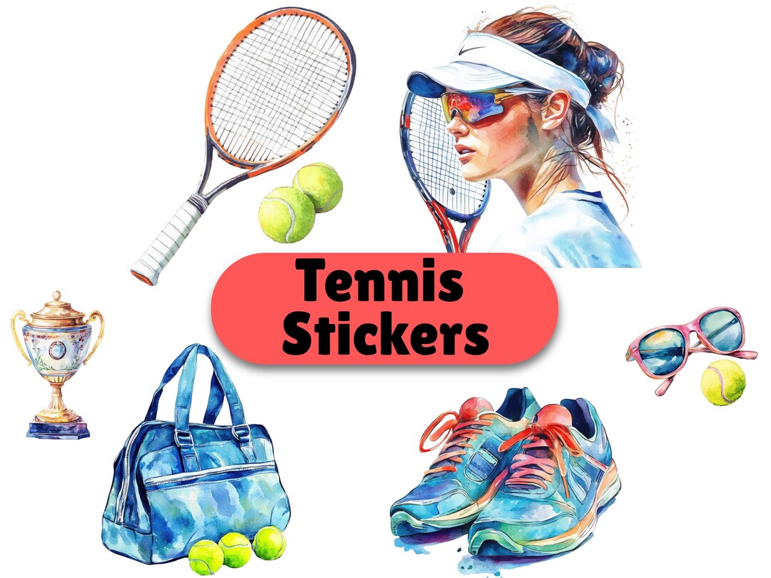 Tennis Racket Digital Stickers Tennis Digital Stickers, Sports Clipart, Watercolor Stickers, iPad ...