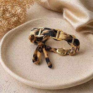 Bracciale Jonc Maille Marine à foulard léopard Doré in acier inoxydable, Jonc Élégant et raffiné, ajustable, cadeau pour elle