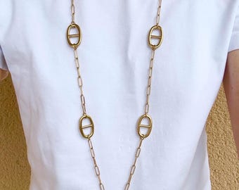 Collier Sautoir Maille Marine Doré en acier inoxydable, collier Élégant, cadeau pour elle