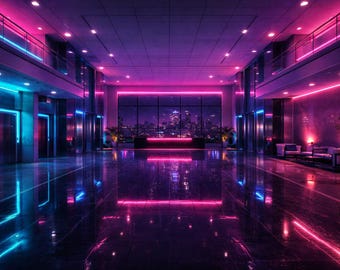 Tapety na pulpit Neon Cyberpunk City – Różowo-niebieskie nocne tła (do pobrania cyfrowego)